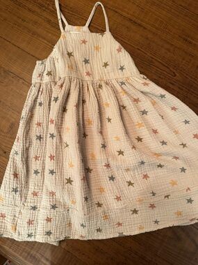 Rylee + Cru Cream Star Print Gauze Sundress with Pink, Yellow, Olive, Gray Stars